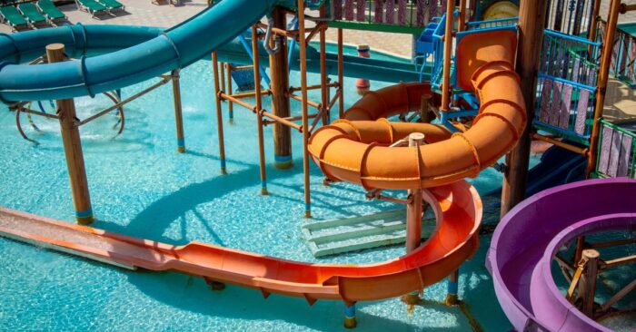 Vibrant water park slides offering fun in the sun for the whole family.
