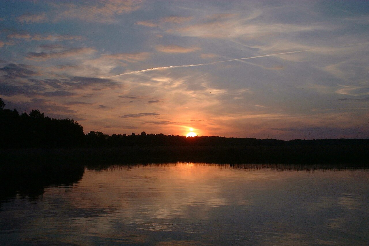 Lake Roś near Pisz in Poland at sunset