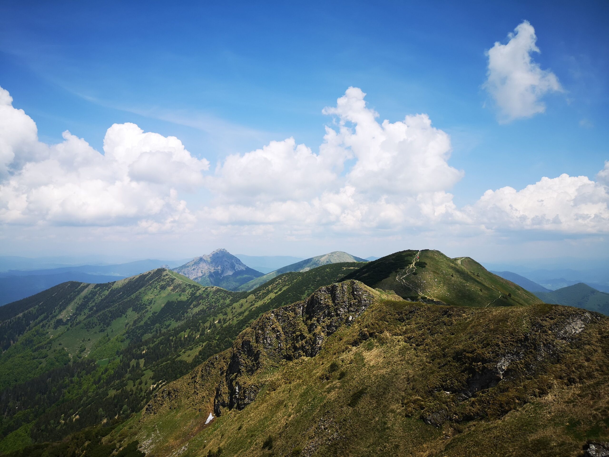 The Mala Fatra ridge in summer with the pointed summit of Veľký Rozsutec behind