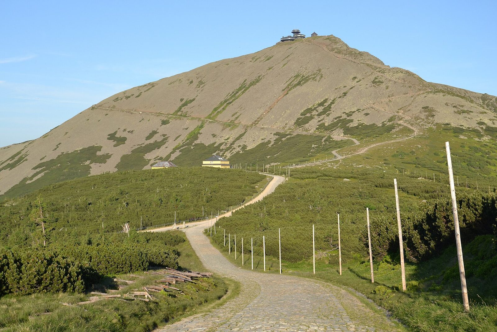 Śnieżka seen from the Polish side with a path leading to the summit